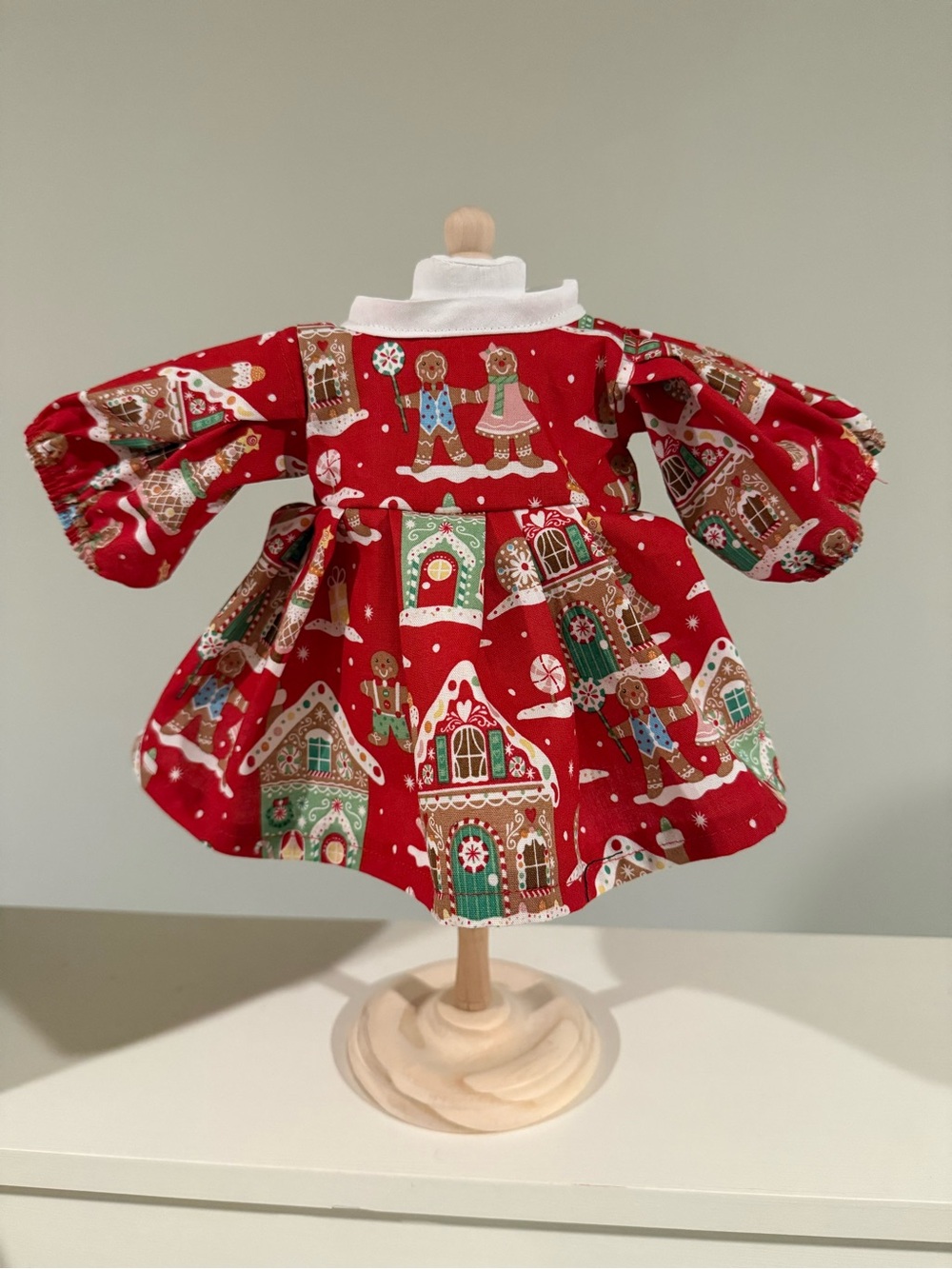 Handmade Christmas Cabbage Patch Kids Dress, Fits 16” Doll, Puff Sleeve